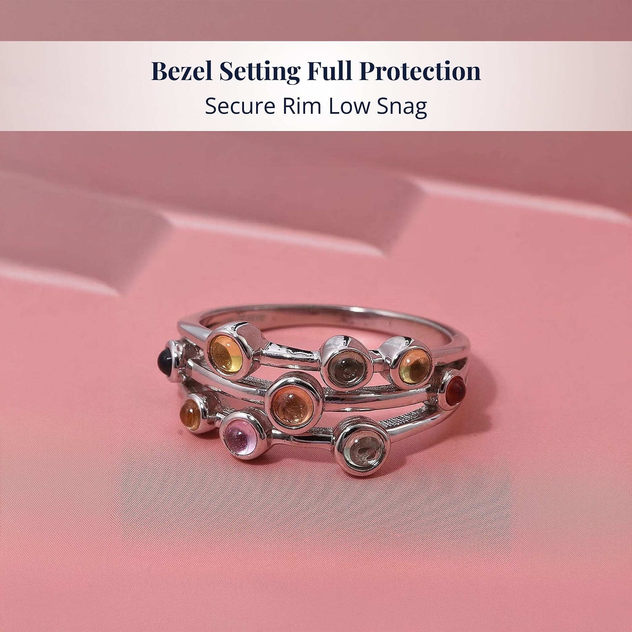 D'Joy Premium Multi Sapphire 1.15 ctw Rainbow Cascade Ring in Rhodium Over Sterling Silver (Size 10.0)