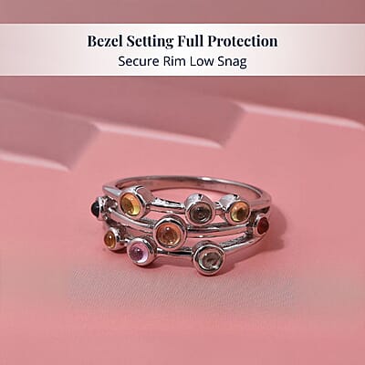 D'Joy Premium Multi Sapphire 1.15 ctw Rainbow Cascade Ring in Rhodium Over Sterling Silver (Size 10.0)