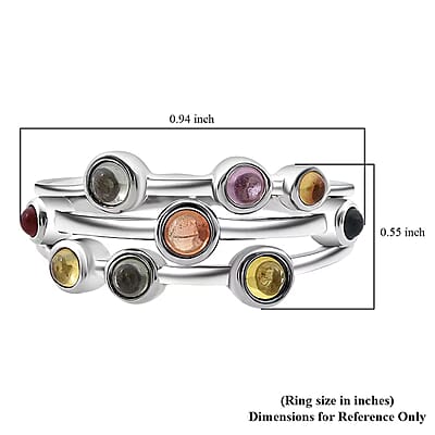 D'Joy Premium Multi Sapphire 1.15 ctw Rainbow Cascade Ring in Rhodium Over Sterling Silver (Size 10.0)
