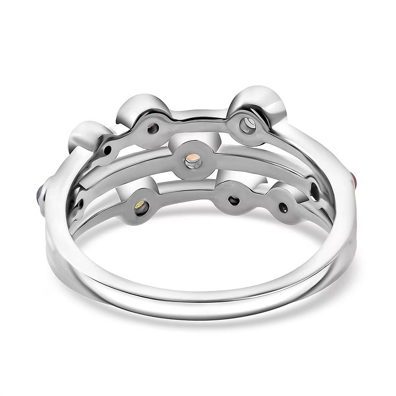 D'Joy Premium Multi Sapphire 1.15 ctw Rainbow Cascade Ring in Rhodium Over Sterling Silver (Size 10.0)