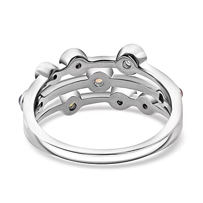 D'Joy Premium Multi Sapphire 1.15 ctw Rainbow Cascade Ring in Rhodium Over Sterling Silver (Size 10.0)