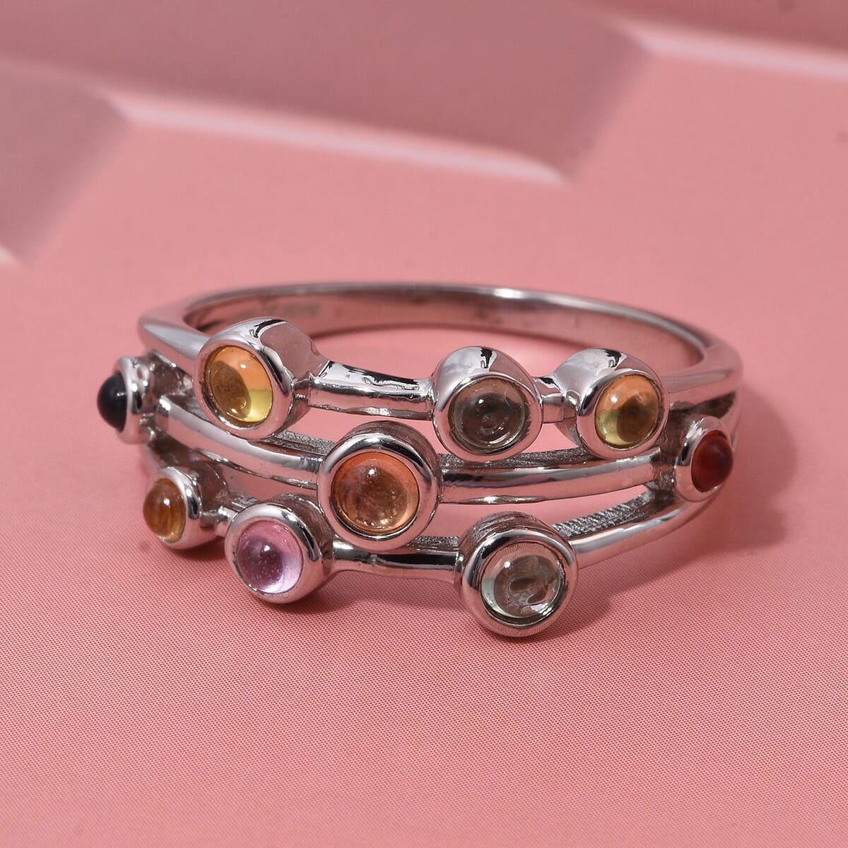 D'Joy Premium Multi Sapphire 1.15 ctw Ring in Rhodium Over Sterling Silver (Size 7.0) image number 1