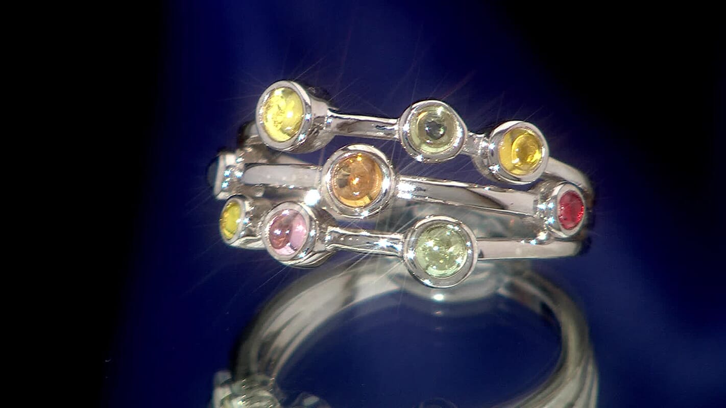 D'Joy Premium Multi Sapphire Ring in Rhodium Over Sterling Silver (Size 10.0) 1.15 ctw