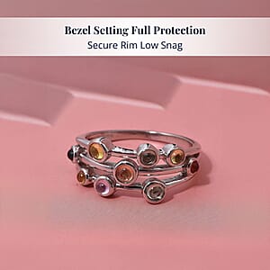 D'Joy Premium Multi Sapphire 1.15 ctw Rainbow Cascade Ring in Rhodium Over Sterling Silver (Size 7.0)