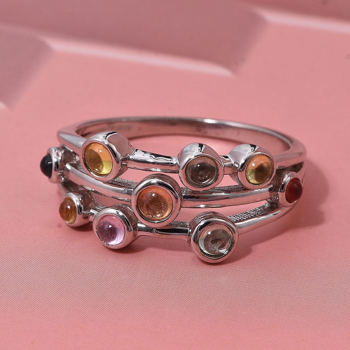 D'Joy Premium Multi Sapphire 1.15 ctw Rainbow Cascade Ring in Rhodium Over Sterling Silver (Size 8.0) image number 1