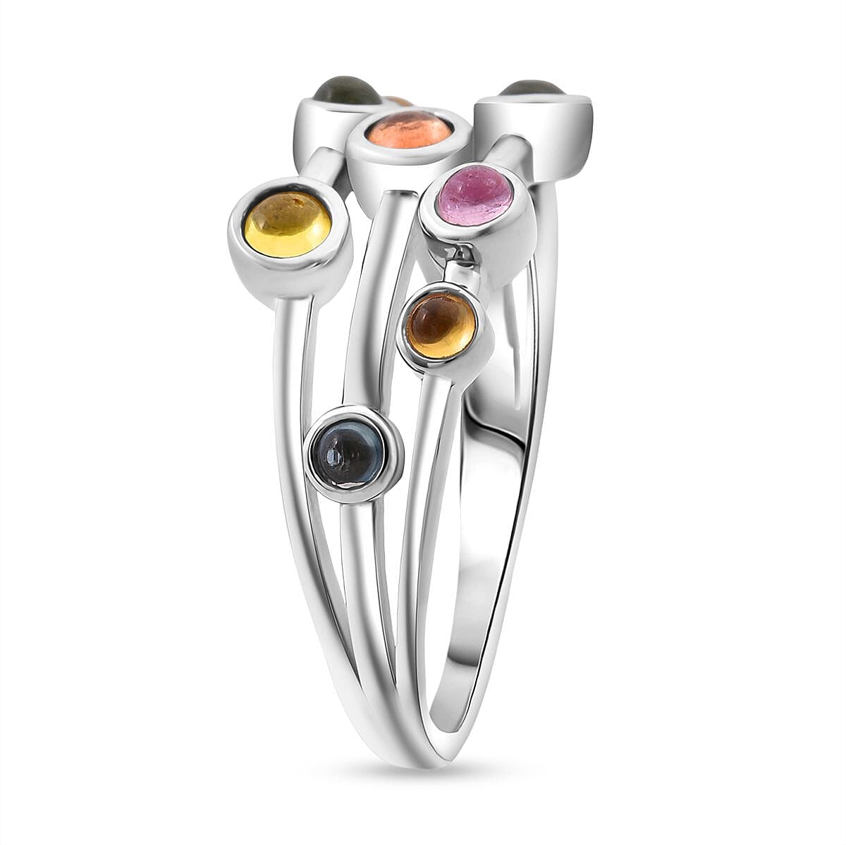 D'Joy Premium Multi Sapphire 1.15 ctw Rainbow Cascade Ring in Rhodium Over Sterling Silver (Size 8.0) image number 3