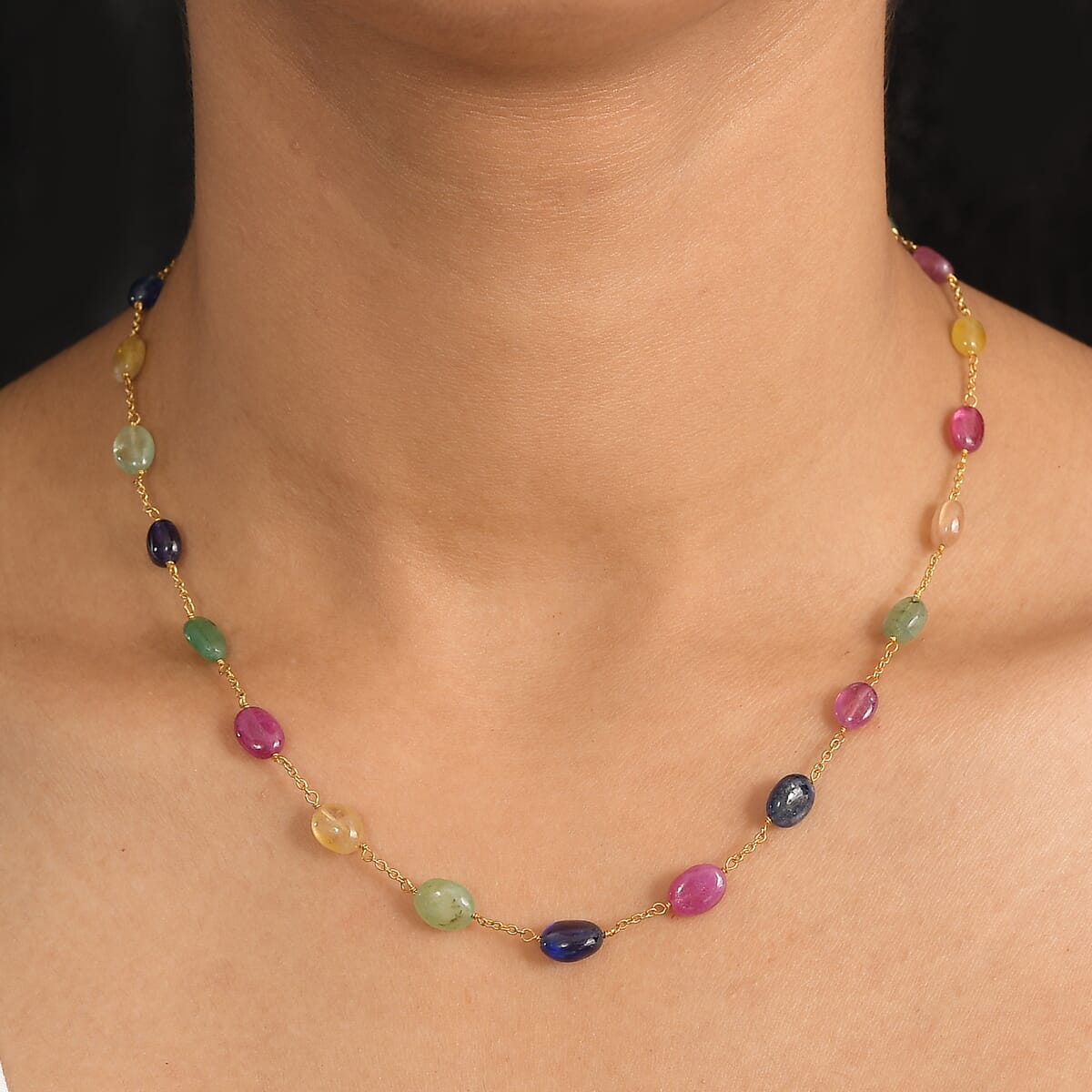 D'Joy Premium Multi Sapphire 55.00 ctw Necklace in 18K Vermeil Yellow Gold Over Sterling Silver 24 Inches image number 2