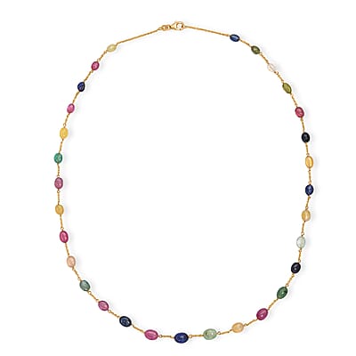 D'Joy Premium Multi Sapphire 55.00 ctw Necklace in 18K Vermeil Yellow Gold Over Sterling Silver 24 Inches