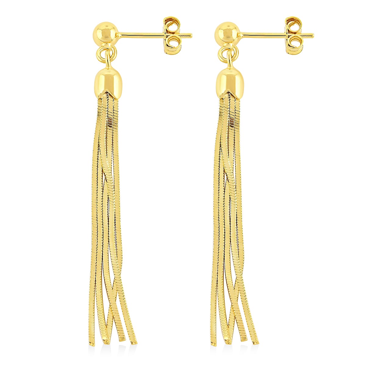 14K Yellow Gold Over Sterling Silver Tassel Drop Earrings 3.30 Grams image number 3