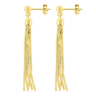 14K Yellow Gold Over Sterling Silver Tassel Drop Earrings 3.30 Grams
