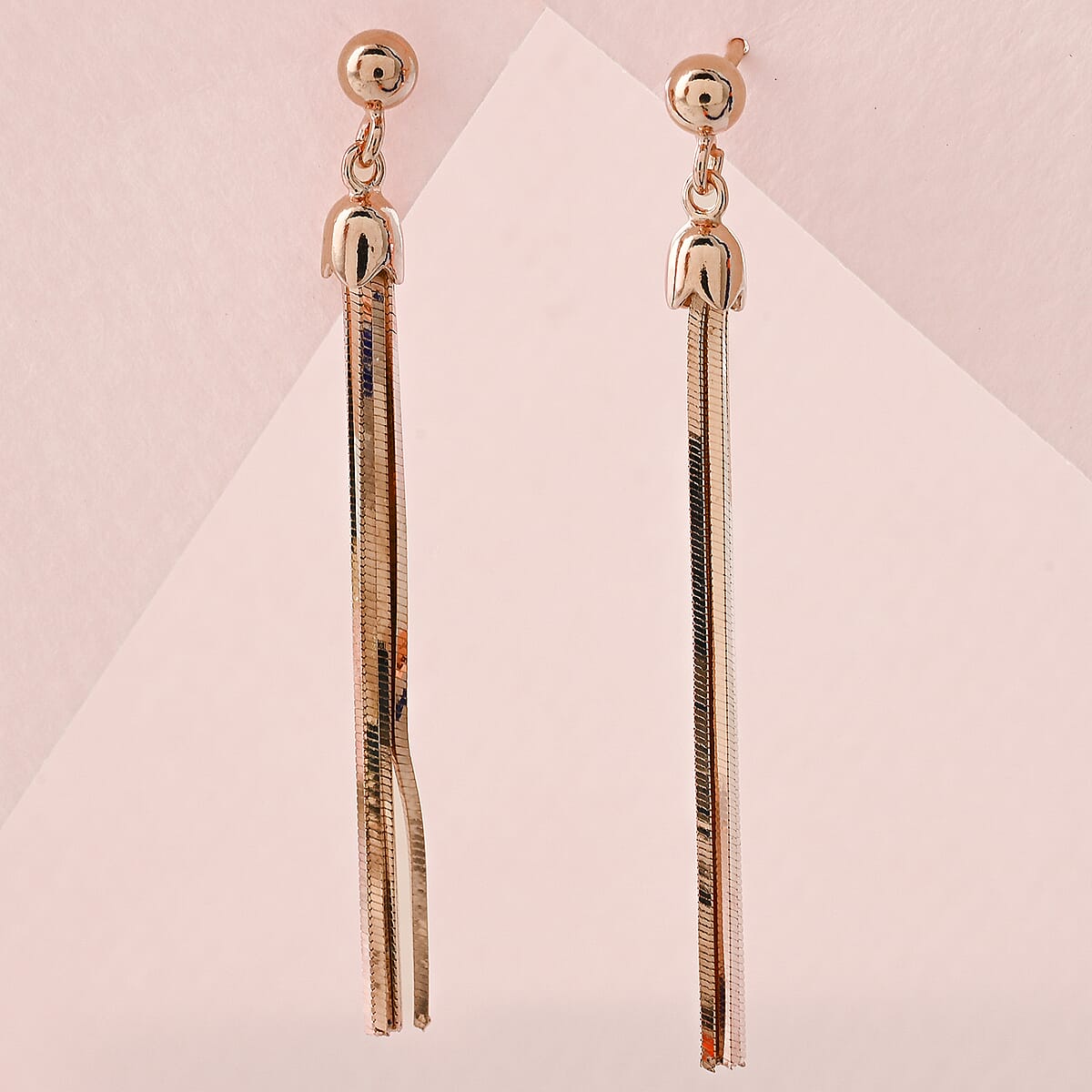 14K Rose Gold Over Sterling Silver Tassel Drop Earrings 3.30 Grams image number 1