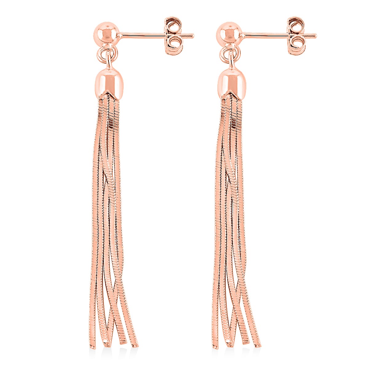 14K Rose Gold Over Sterling Silver Tassel Drop Earrings 3.30 Grams image number 3