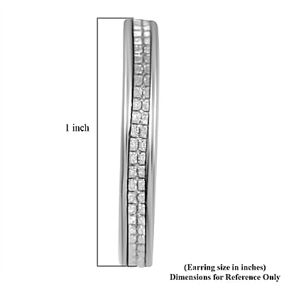 Grid Hoop Earrings in Rhodium Over Sterling Silver 3 Grams