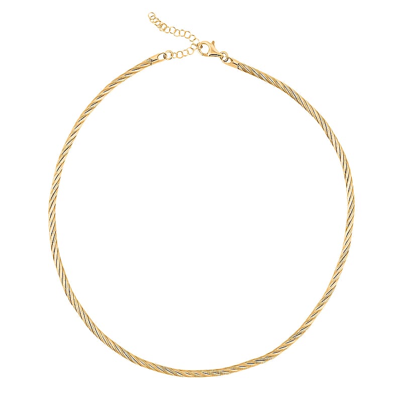 Italian Twisted Omega Chain Necklace in 14K Yellow Gold Over Sterling Silver 17 Inches 18.8 Grams