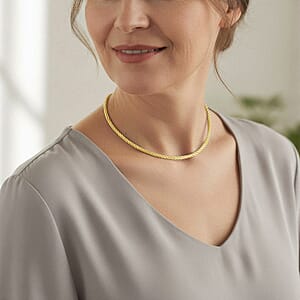 Doorbuster Italian Twisted Omega Chain Necklace in 14K Yellow Gold Over Sterling Silver 17 Inches 18.8 Grams