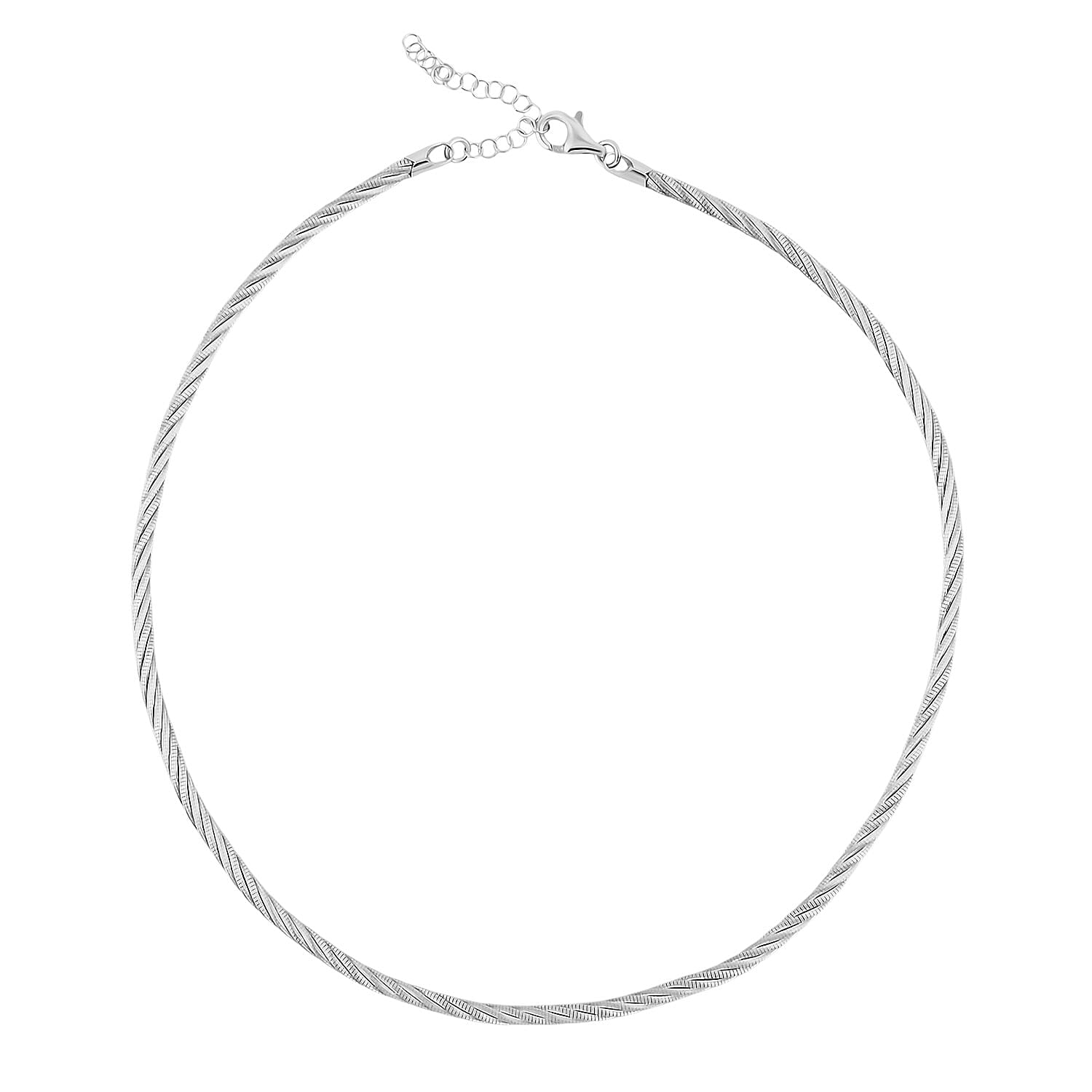 Italian Twisted Omega Chain Necklace in Rhodium Over Sterling Silver 18.6 Grams 17 Inches