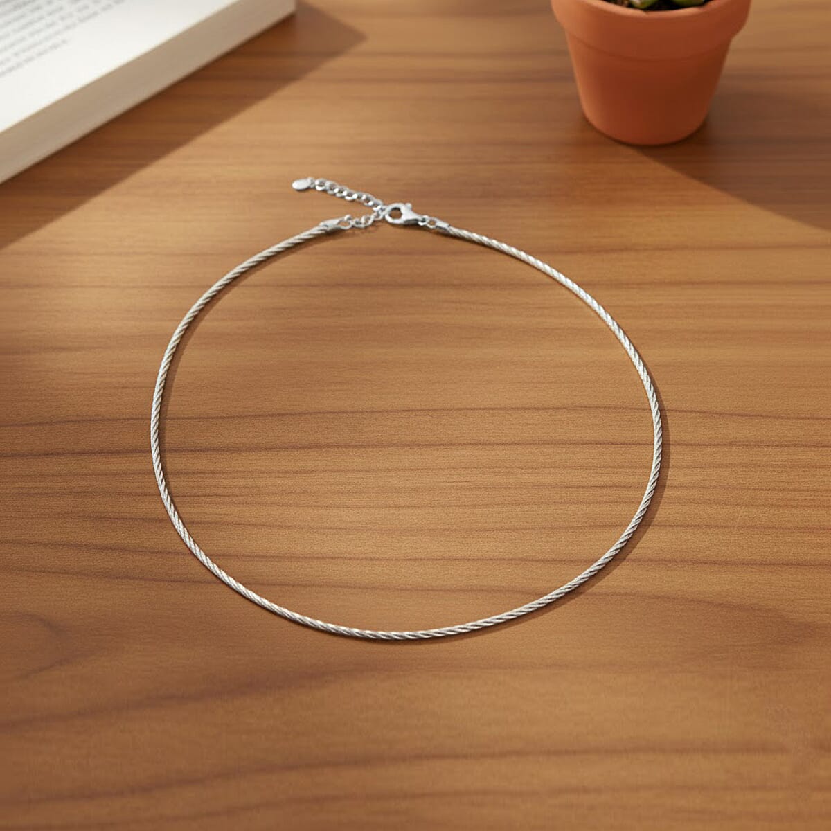 Doorbuster Italian Twisted Omega Chain Necklace in Rhodium Over Sterling Silver 18.6 Grams 17 Inches image number 1