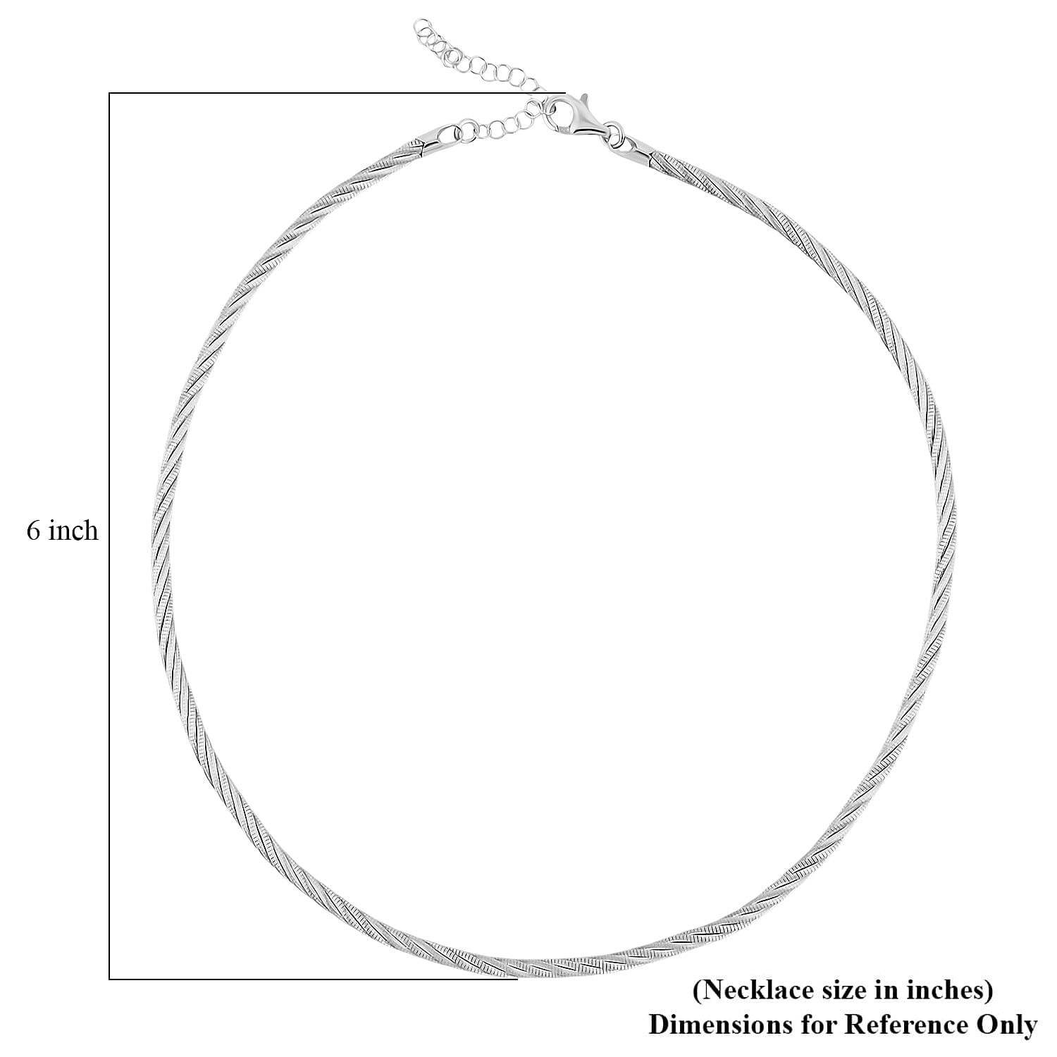 Italian Twisted Omega Chain Necklace in Rhodium Over Sterling Silver 18.6 Grams 17 Inches