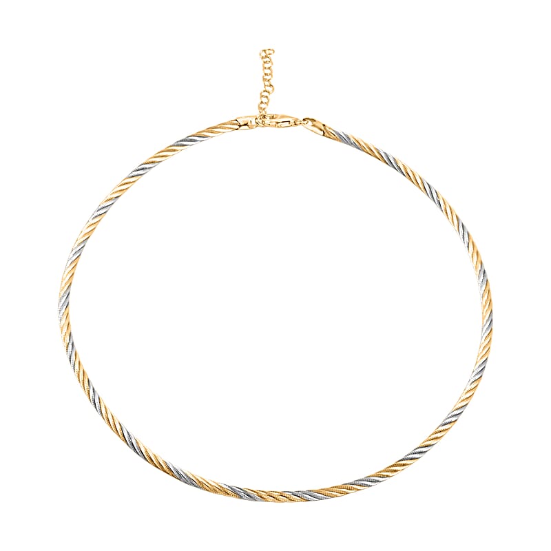 Italian Twisted Omega Chain Necklace in 14K YG and Rhodium Over Sterling Silver 19.25 Grams 17 Inches