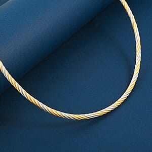 Doorbuster Italian Twisted Omega Chain Necklace in 14K YG and Rhodium Over Sterling Silver 19.25 Grams 17 Inches