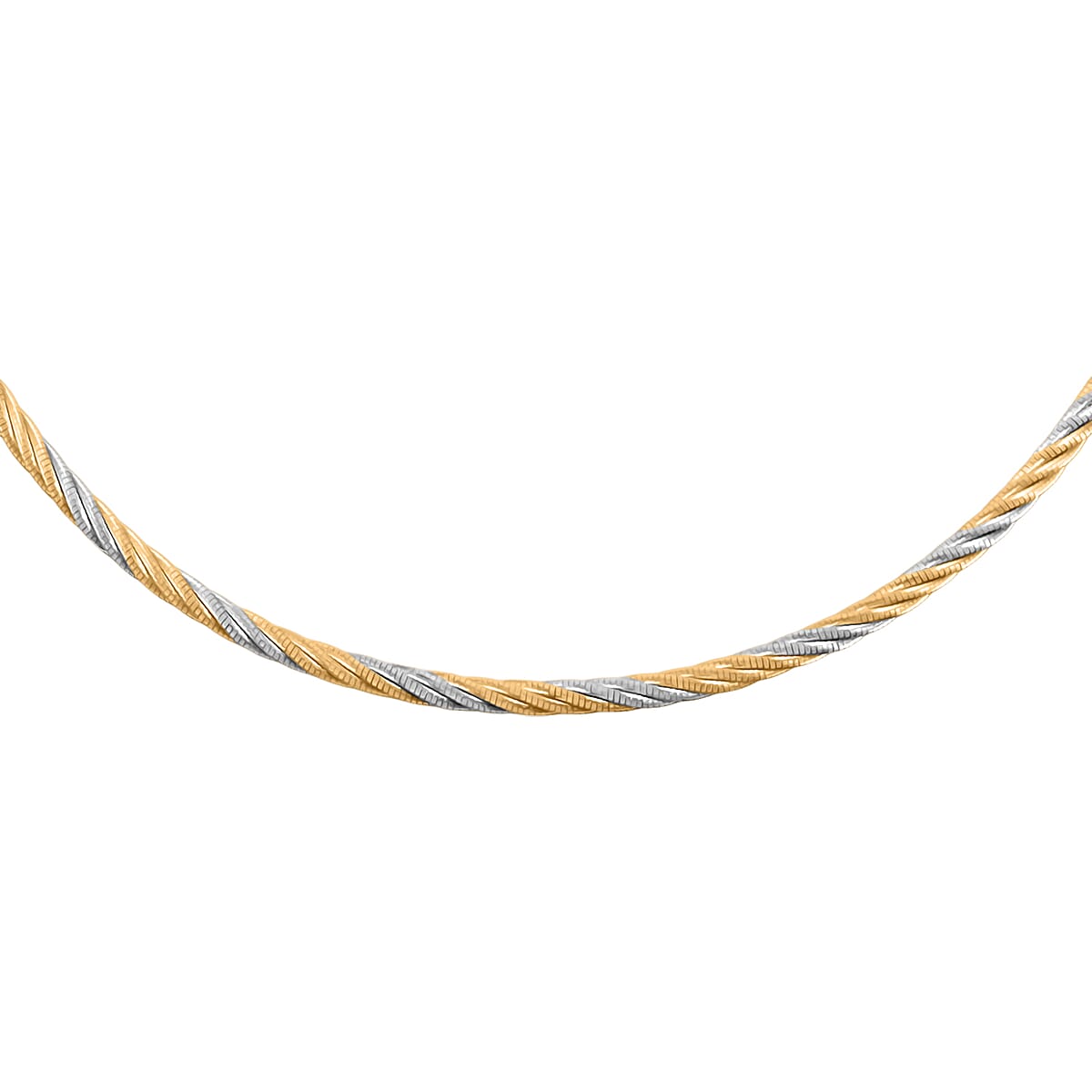 Doorbuster Italian Twisted Omega Chain Necklace in 14K YG and Rhodium Over Sterling Silver 19.25 Grams 17 Inches image number 3