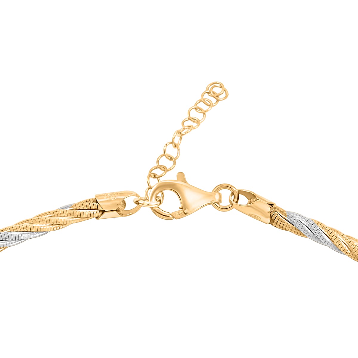 Doorbuster Italian Twisted Omega Chain Necklace in 14K YG and Rhodium Over Sterling Silver 19.25 Grams 17 Inches image number 4