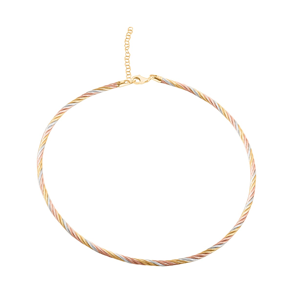  Italian Twisted Omega Chain Necklace in 14K YRG and Rhodium Over Sterling Silver 19.15 Grams 17 Inches image number 0