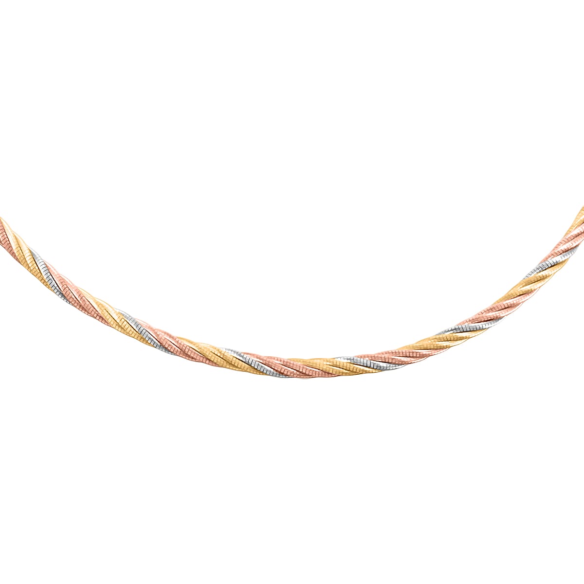  Italian Twisted Omega Chain Necklace in 14K YRG and Rhodium Over Sterling Silver 19.15 Grams 17 Inches image number 3