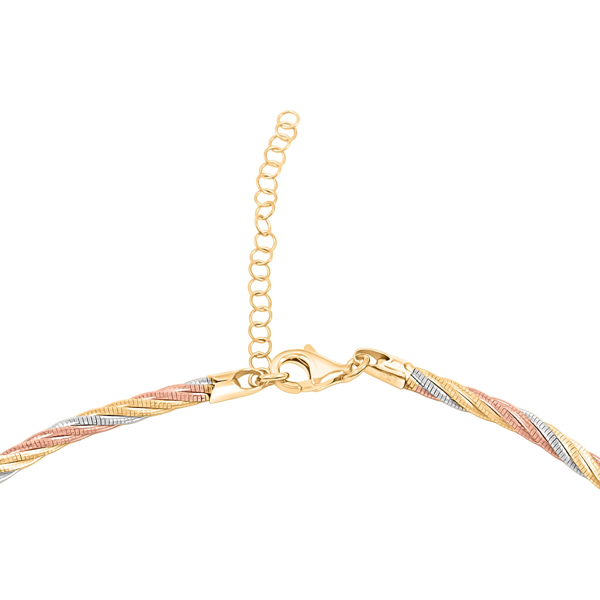  Italian Twisted Omega Chain Necklace in 14K YRG and Rhodium Over Sterling Silver 19.15 Grams 17 Inches image number 4