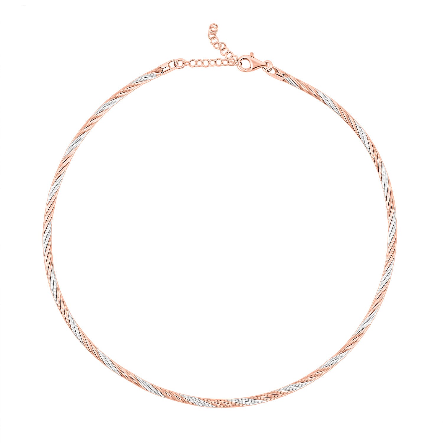 Italian Twisted Omega Chain Necklace in 14K RG and Rhodium Over Sterling Silver 19.07 Grams 17 Inches