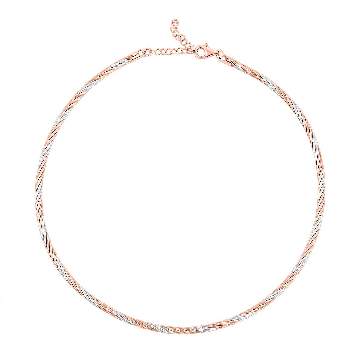  Italian Twisted Omega Chain Necklace in 14K RG and Rhodium Over Sterling Silver 19.07 Grams 17 Inches image number 0