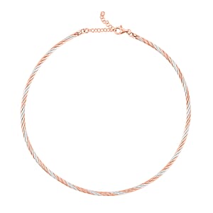  Italian Twisted Omega Chain Necklace in 14K RG and Rhodium Over Sterling Silver 19.07 Grams 17 Inches