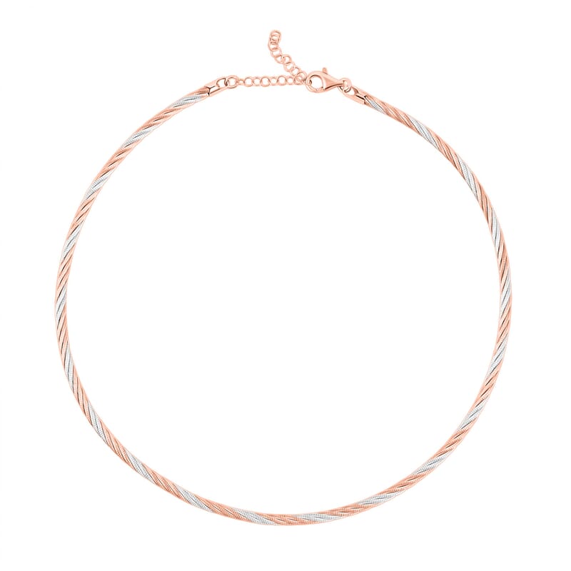 Italian Twisted Omega Chain Necklace in 14K RG and Rhodium Over Sterling Silver 19.07 Grams 17 Inches