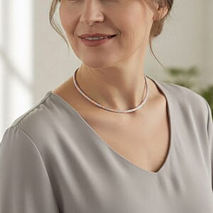  Italian Twisted Omega Chain Necklace in 14K RG and Rhodium Over Sterling Silver 19.07 Grams 17 Inches