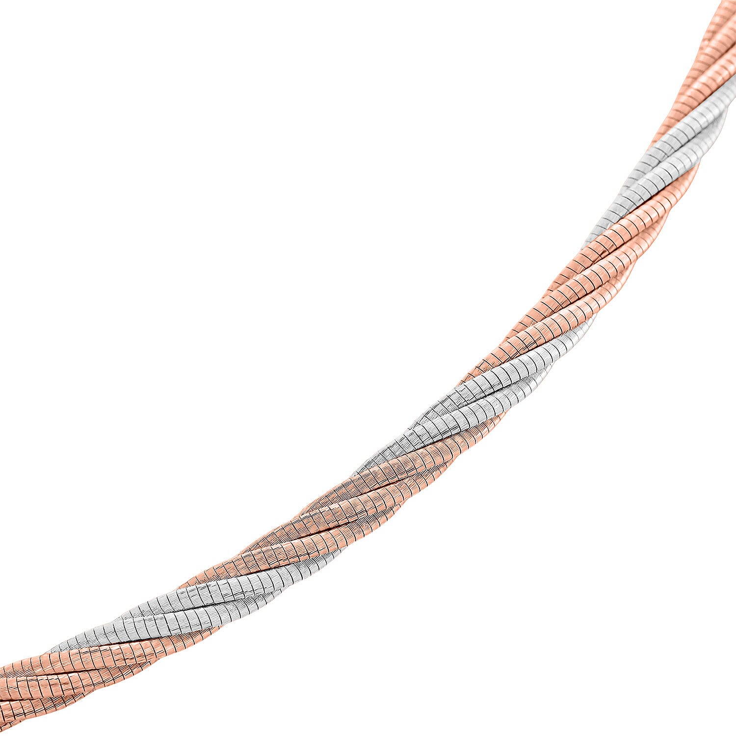 Italian Twisted Omega Chain Necklace in 14K RG and Rhodium Over Sterling Silver 19.07 Grams 17 Inches