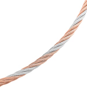  Italian Twisted Omega Chain Necklace in 14K RG and Rhodium Over Sterling Silver 19.07 Grams 17 Inches