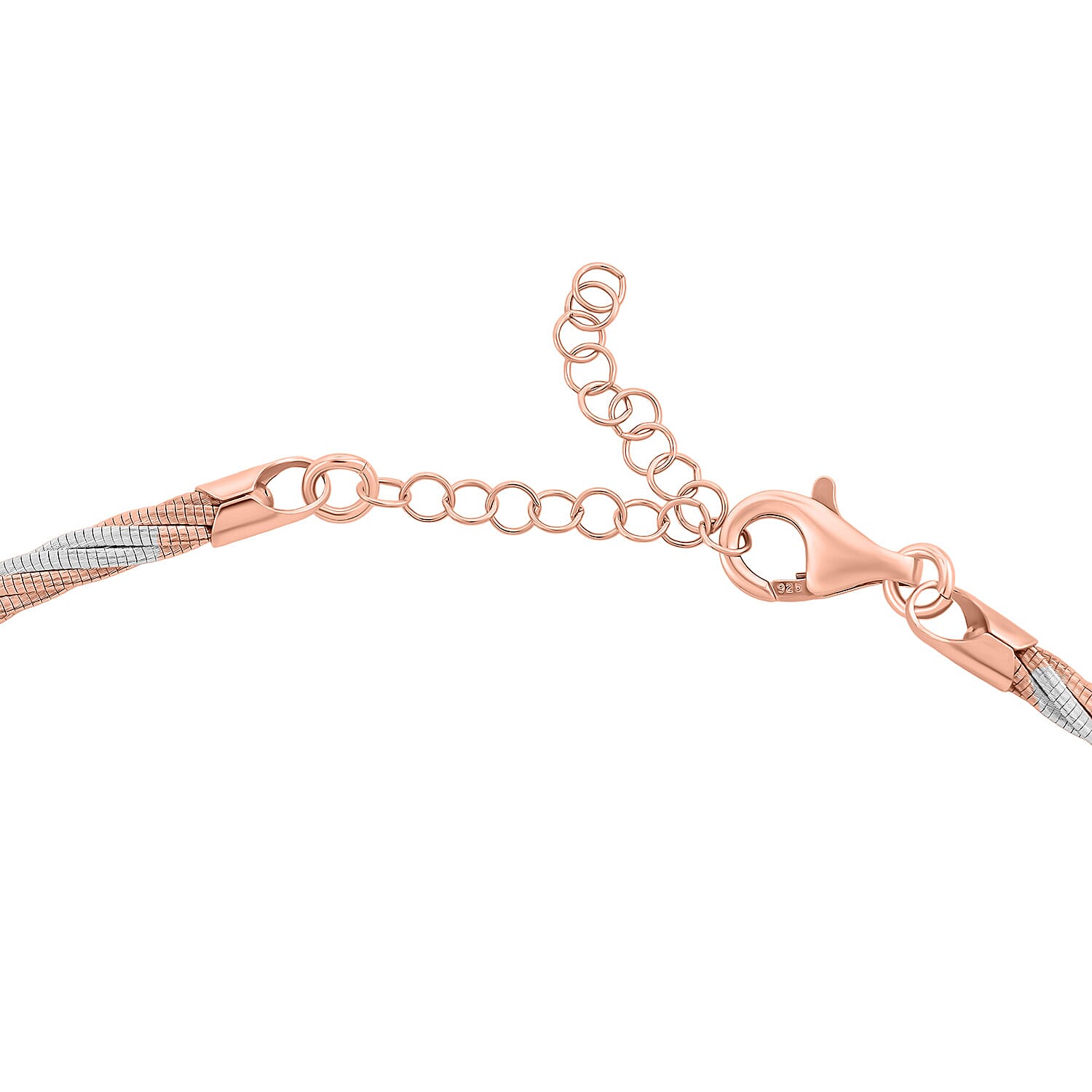 Italian Twisted Omega Chain Necklace in 14K RG and Rhodium Over Sterling Silver 19.07 Grams 17 Inches