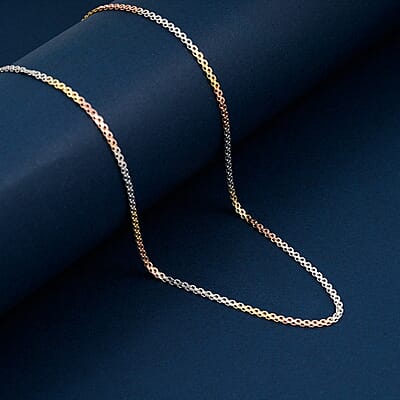 Italian Essential Link Chain Necklace in 14K YRG and Rhodium Over Sterling Silver 2.98 Grams 18 Inches