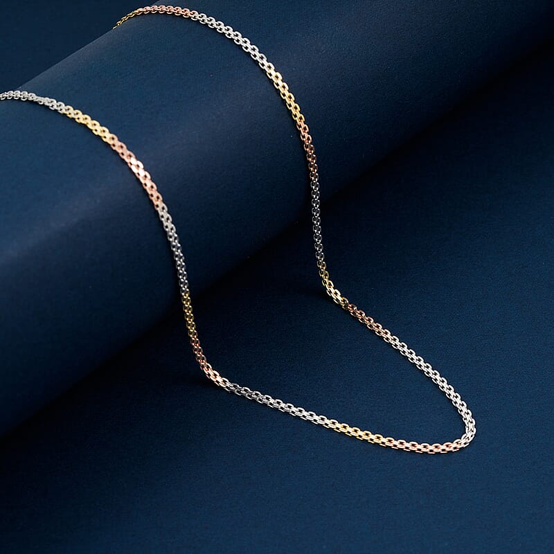 Italian Essential Link Chain Necklace in 14K YRG and Rhodium Over Sterling Silver 2.98 Grams 18 Inches