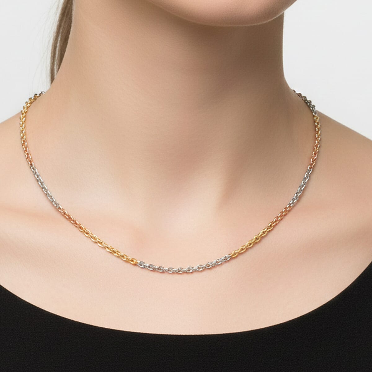 Italian Chain Necklace in 14K YRG and Rhodium Over Sterling Silver 2.98 Grams 18 Inches image number 2