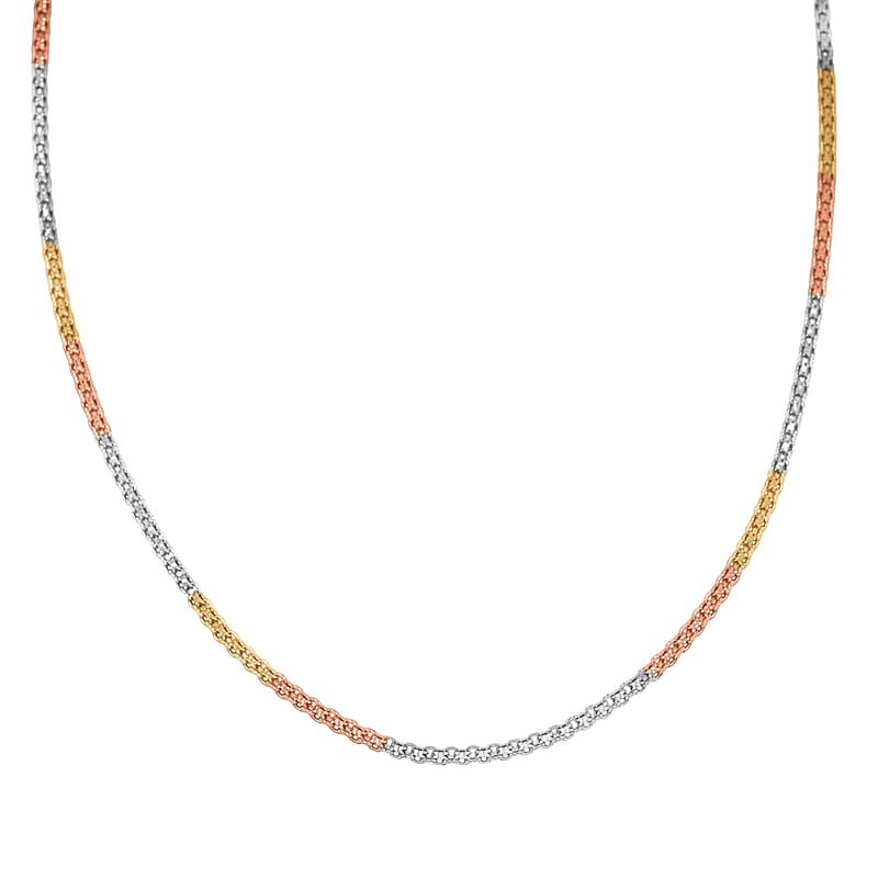 Italian Essential Link Chain Necklace in 14K YRG and Rhodium Over Sterling Silver 2.98 Grams 18 Inches