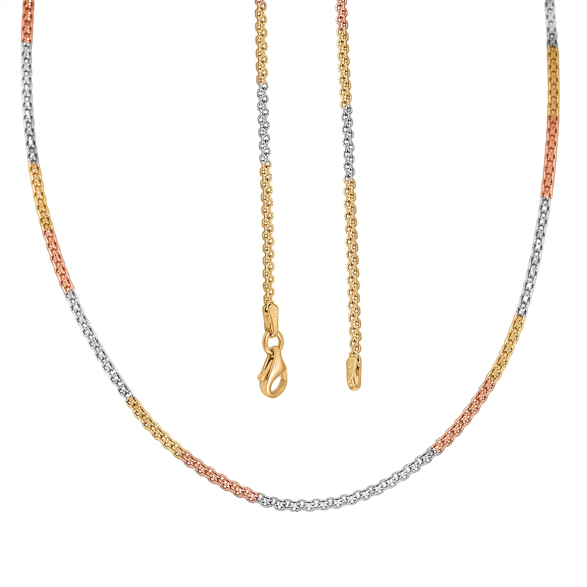 Italian Chain Necklace in 14K YRG and Rhodium Over Sterling Silver 2.98 Grams 18 Inches image number 4