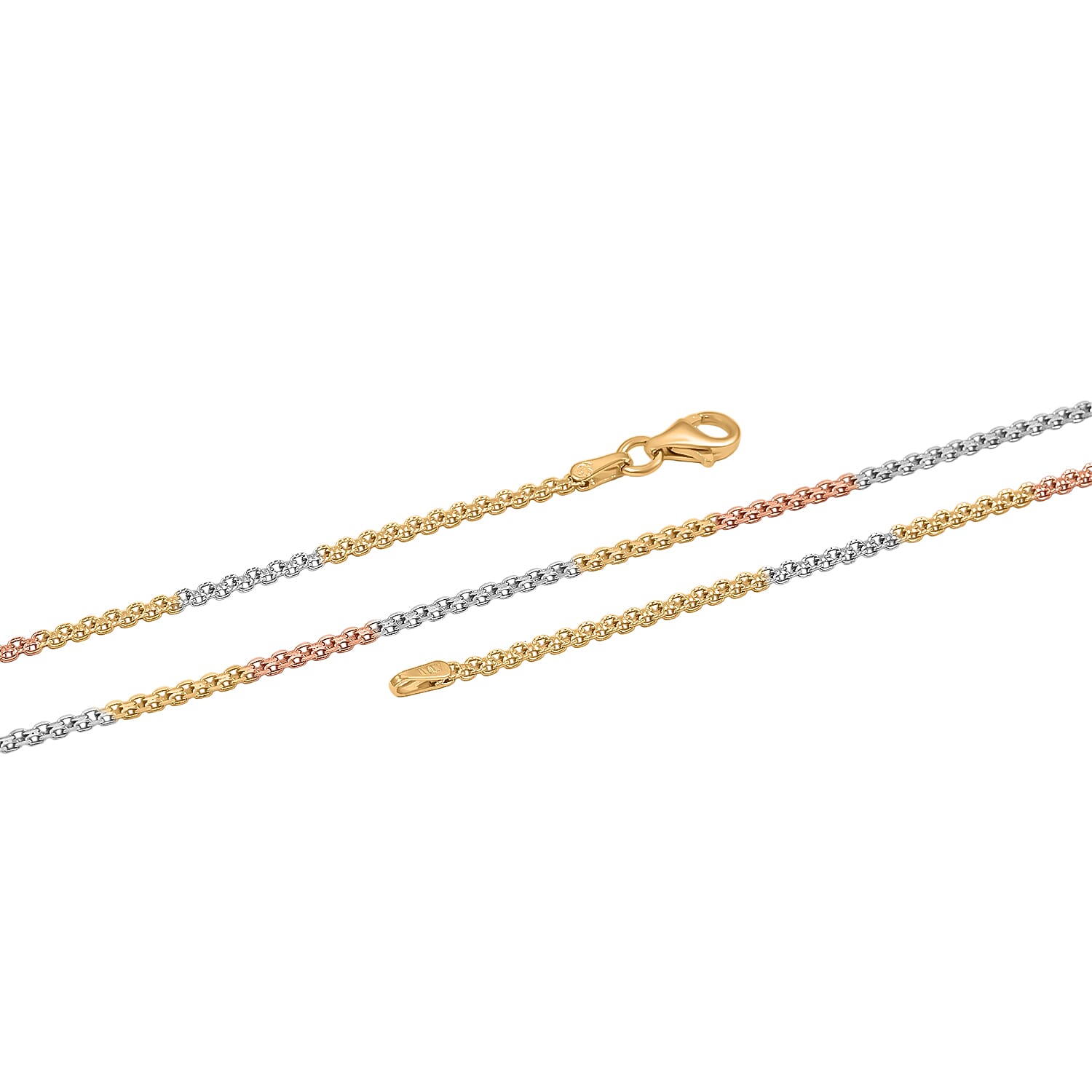 Italian Essential Link Chain Necklace in 14K YRG and Rhodium Over Sterling Silver 2.98 Grams 18 Inches