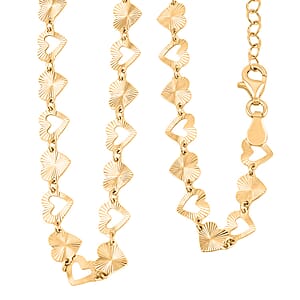 Italian Radiant Hearts Chain Necklace in 14K Yellow Gold Over Sterling Silver 6.20 Grams 18 Inches