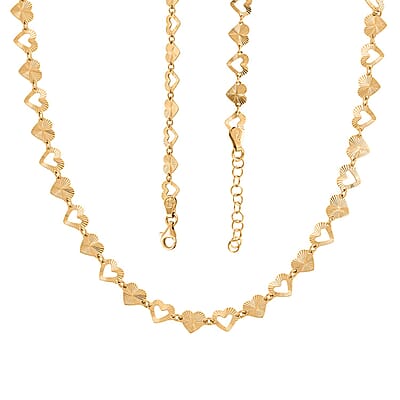 Italian Radiant Hearts Chain Necklace in 14K Yellow Gold Over Sterling Silver 6.20 Grams 18 Inches