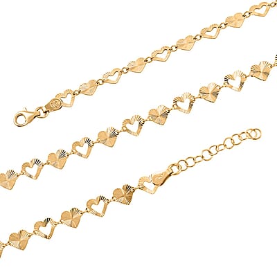 Italian Radiant Hearts Chain Necklace in 14K Yellow Gold Over Sterling Silver 6.20 Grams 18 Inches