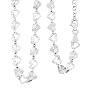 Italian Radiant Hearts Chain Necklace in Rhodium Over Sterling Silver 6.03 Grams 18 Inches