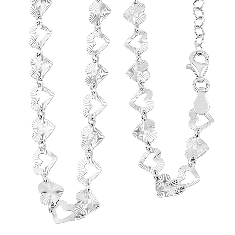 Italian Radiant Hearts Chain Necklace in Rhodium Over Sterling Silver 6.03 Grams 18 Inches