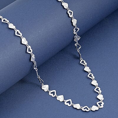 Italian Radiant Hearts Chain Necklace in Rhodium Over Sterling Silver 6.03 Grams 18 Inches