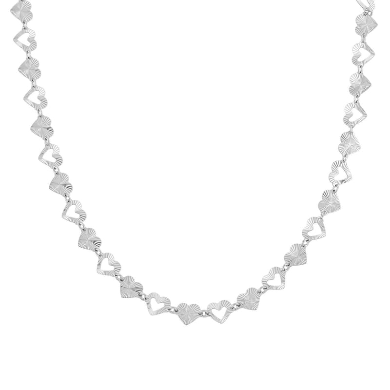 Italian Radiant Hearts Chain Necklace in Rhodium Over Sterling Silver 6.03 Grams 18 Inches